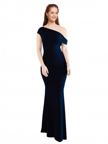 Best Draped Off the Shoulder Fitted Formal Crepe Bridesmaid Dress / Prom Dress UK
