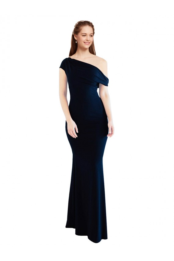 Best Draped Off the Shoulder Fitted Formal Crepe Bridesmaid Dress / Prom Dress UK