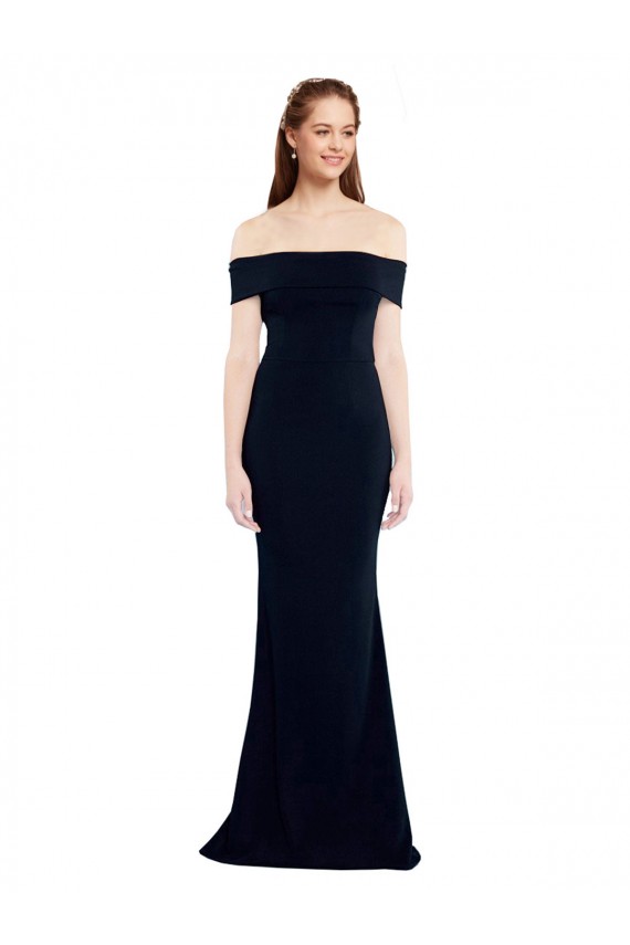 Best Off the Shoulder Fitted Formal Crepe Bridesmaid Dress / Prom Dress with Back Cut Out UK