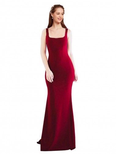 Best Square Neckline and Backline Fitted Formal Crepe Bridesmaid Dress / Prom Dress UK
