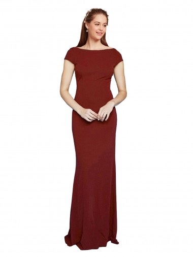 Best Cap Sleelves Mermaid Formal Crepe Bridesmaid Dress / Prom Dress Keyhole Back UK