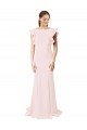 Best Low V-Back Long Mermaid Crepe Bridesmaid Dress / Prom Dress with Ruffled Sleeves UK