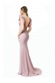Best Low V-Back Long Mermaid Crepe Bridesmaid Dress / Prom Dress with Ruffled Sleeves UK