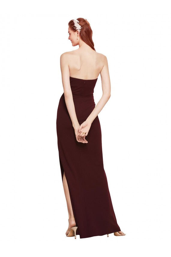 Best Twisted Strapless Keyhole Long Formal Crepe Bridesmaid Dress / Prom Dress with Slit UK