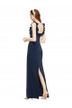 Best Scoop Neck with Ruffles Long Formal Crepe Bridesmaid Dress / Prom Dress with Back Slit UK