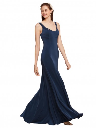 Best Fit and Flare Long Formal Crepe Bridesmaid Dress / Prom Dress with Round Neck UK