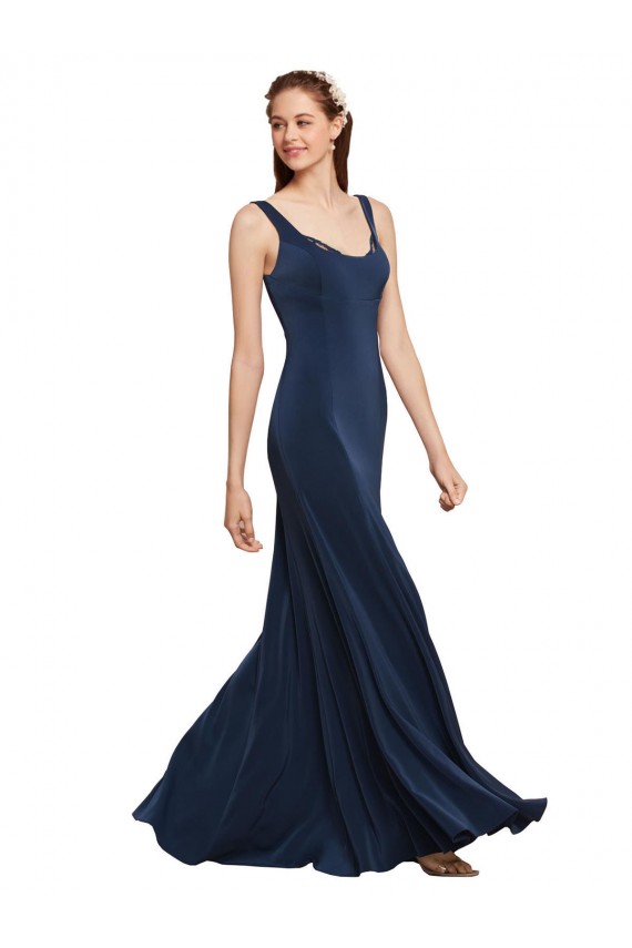 Best Fit and Flare Long Formal Crepe Bridesmaid Dress / Prom Dress with Round Neck UK