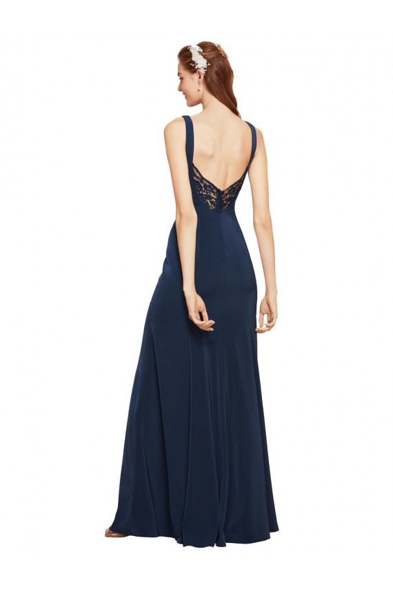 Best Fit and Flare Long Formal Crepe Bridesmaid Dress / Prom Dress with Round Neck UK