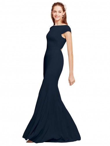 Best Fit and Flare Long Formal Crepe Bridesmaid Dress / Prom Dress with Tie Open Back UK