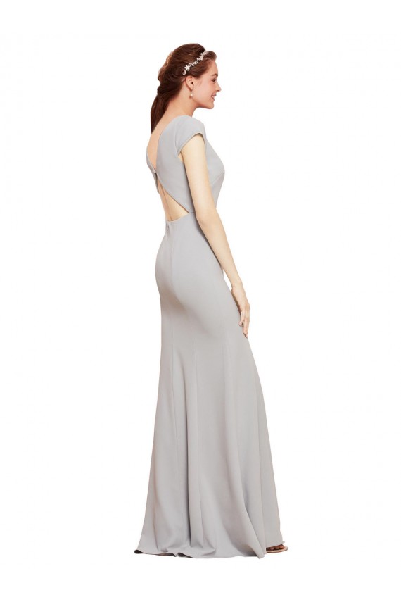 Best Fit and Flare Long Formal Crepe Bridesmaid Dress / Prom Dress with Tie Open Back UK