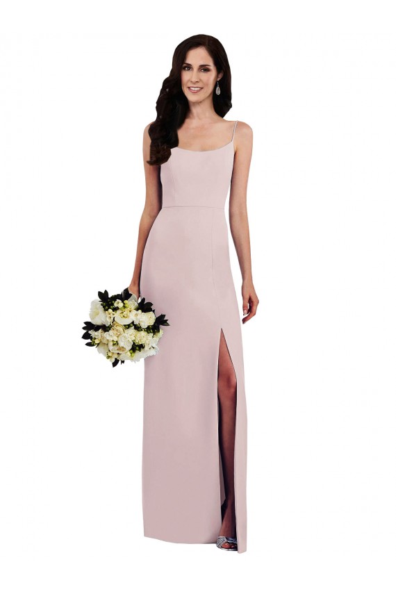 Best Spaghetti Strap V Back Formal Crepe Bridesmaid Dress / Prom Dress with Front Slit UK