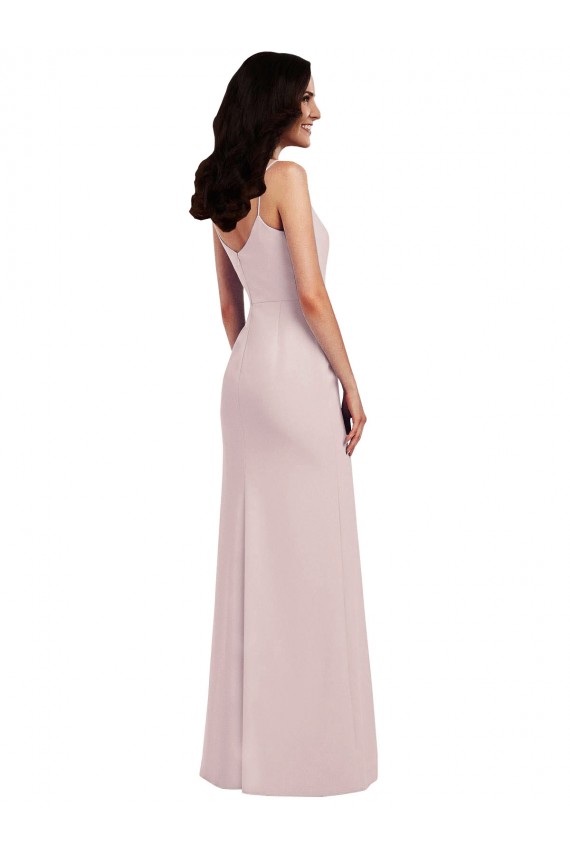 Best Spaghetti Strap V Back Formal Crepe Bridesmaid Dress / Prom Dress with Front Slit UK