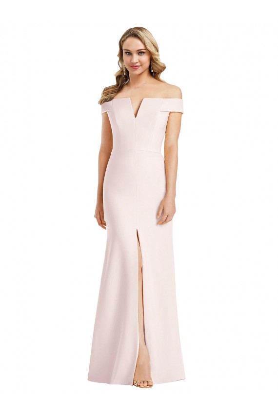 Best Off the Shoulder Notch Trumpet Formal Crepe Bridesmaid Dress / Prom Dress with Front Slit UK