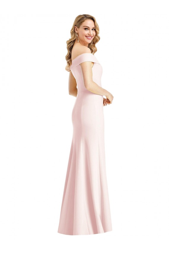 Best Off the Shoulder Notch Trumpet Formal Crepe Bridesmaid Dress / Prom Dress with Front Slit UK