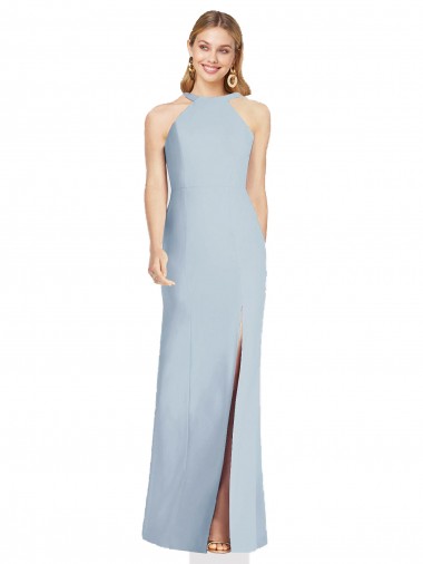 Best High Neck Backless Formal Crepe Trumpet Bridesmaid Dress UK