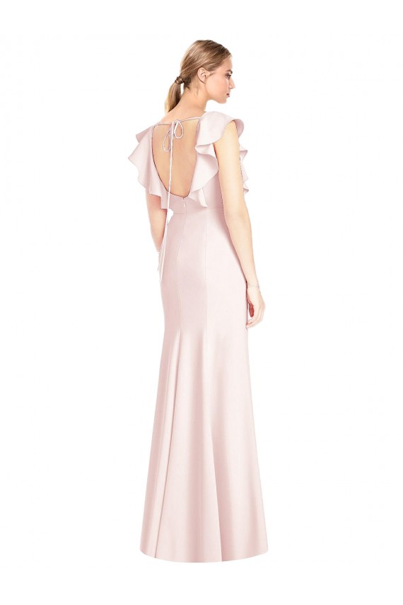 Best Ruffle Cap Sleeves Open Back Trumpet Bridesmaid Dress / Prom Dress UK