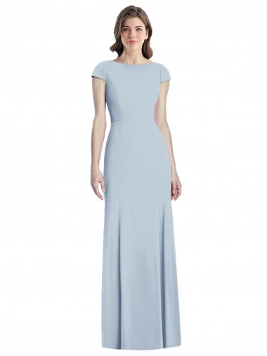 Best Bateau Neck Cap Sleeves Open Back Trumpet Bridesmaid Dress / Prom Dress UK