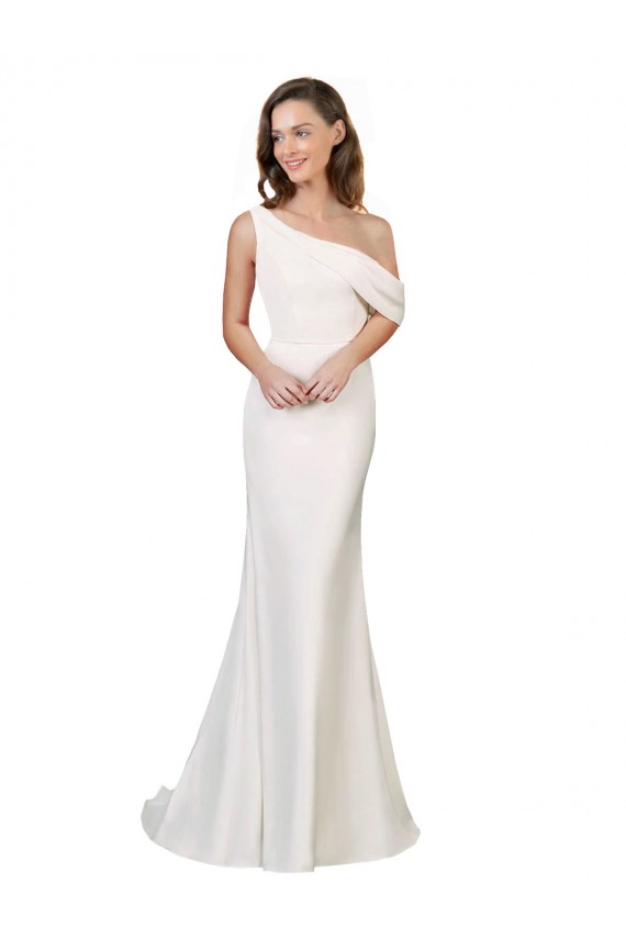Best One Shoulder Formal Crepe Bridesmaid Dress / Prom Dress with Draped Off the Shoulder Strap UK