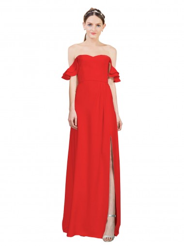Best Double Ruffle Flounce Sleeves Formal Crepe Bridesmaid Dress / Prom Dress with Slit UK