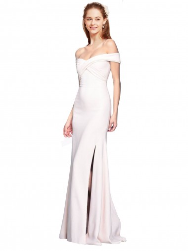 Best Criss Cross Off the Shoulder Formal Crepe Bridesmaid Dress / Prom Dress with Side Slit UK