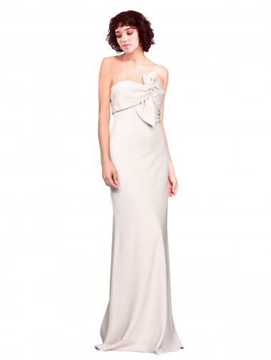 Best Strapless Crepe Fitted Bridesmaid Dress / Prom Dress with Twist Bow UK