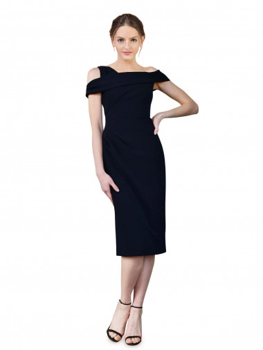Best Draped Cross Shoulder Stretch Formal Crepe Cocktail Dress / Homecoming Dress UK