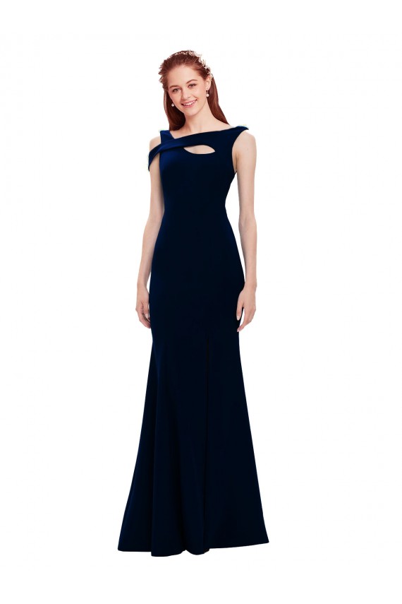 Best Sleeveless Formal Crepe Mermaid Bridesmaid Dress / Prom Dress with Side Slit UK