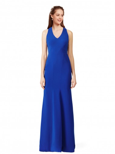 Best Halter V-Neck Long A-Line Formal Crepe Bridesmaid Dress / Prom Dress UK
