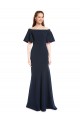 Best Off the Shoulder Formal Crepe Bridesmaid Dress / Prom Dress with Short Ruffle Sleeves. UK