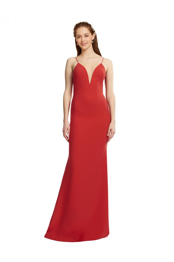 Best Mermaid Plunging V-Neck Formal Crepe Bridesmaid Dress / Prom Dress with Wide Open Back UK