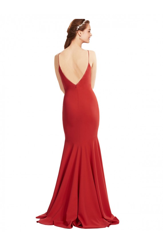 Best Mermaid Plunging V-Neck Formal Crepe Bridesmaid Dress / Prom Dress with Wide Open Back UK