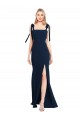 Best Flat Tie Shoulder Crepe Trumpet Bridesmaid Dress / Prom Dress with Front Slit UK