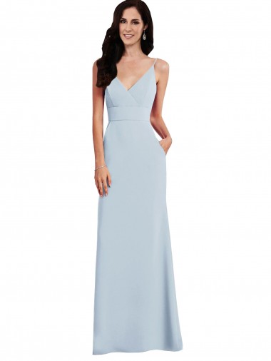Best V Back Spaghetti Strap Maxi Bridesmaid Dress / Prom Dress with Pockets UK