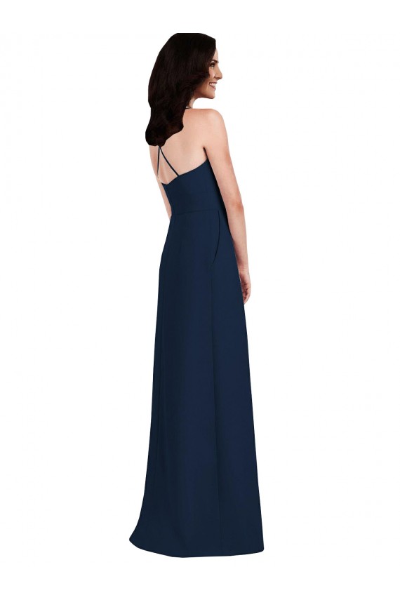 Best Criss Cross Back Crepe Halter Bridesmaid Dress with Pockets UK