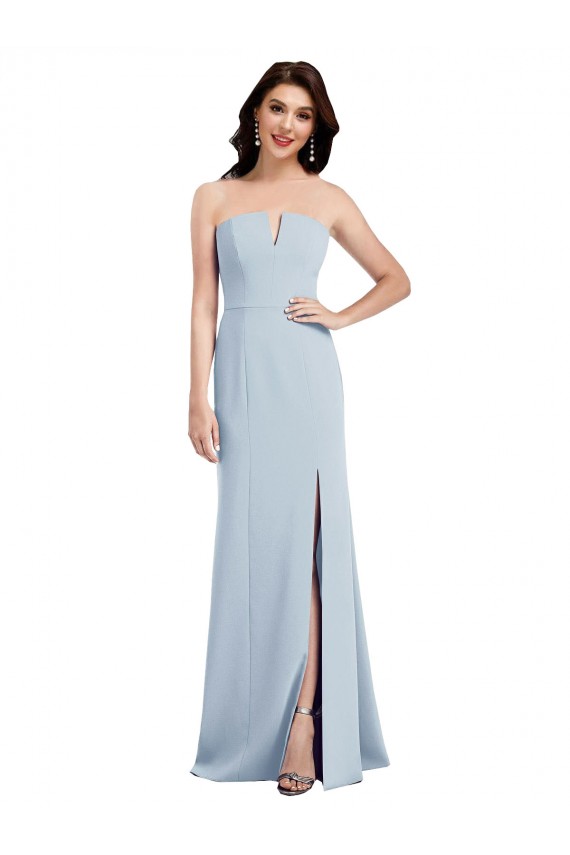 Best Strapless Notch Crepe Bridesmaid Dress / Prom Dress with Front Slit UK