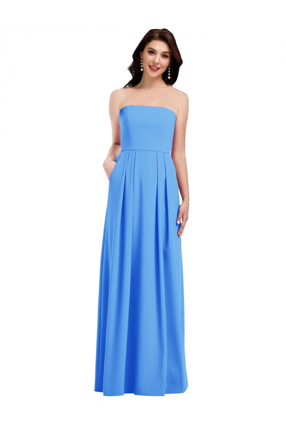 Best Strapless Pleated Skirt Crepe Bridesmaid Dress / Prom Dress with Pockets UK