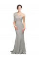 Best Long Sweep Train Sweetheart Formal Crepe Bridesmaid Dress / Prom Dress with Tulle One Shoulder UK