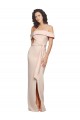 Best Off the Shoulder Long Formal Crepe Bridesmaid Dress / Prom Dress with Waist Tie and Slit UK