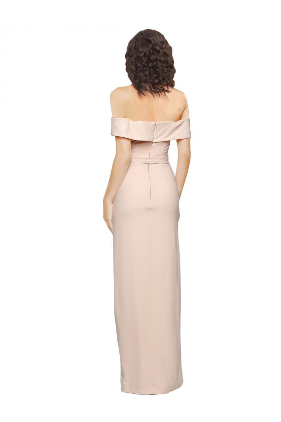Best Off the Shoulder Long Formal Crepe Bridesmaid Dress / Prom Dress with Waist Tie and Slit UK