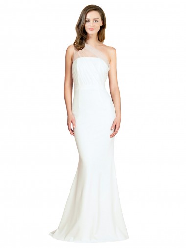 Best Soft Tulle Shoulder Overlay Mermaid One Shoulder Formal Crepe Bridesmaid Dress UK