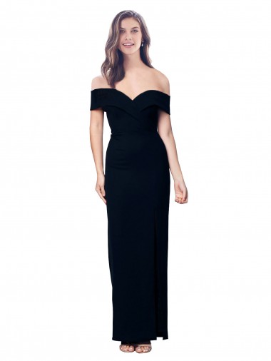 Best Off the Shoulder Long Full Length Formal Crepe Bridesmaid Dress / Prom Dress with Side Split UK