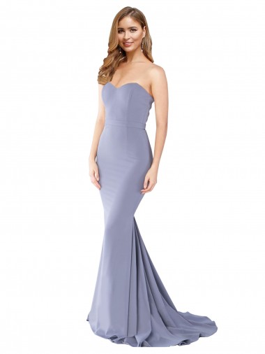 Best Long Strapless Sweetheart Sweep Train Formal Crepe Bridesmaid Dress / Prom Dress with Low Back UK