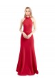 Best Sleek Fit and Flare High Neck Halter Stretch Formal Crepe Bridesmaid Dress / Prom Dress with Open Back UK