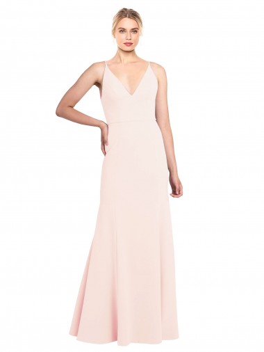 Best Slim A-Line V-Neck Long Stretch Formal Crepe Bridesmaid Dress / Prom Dress with V-Back UK