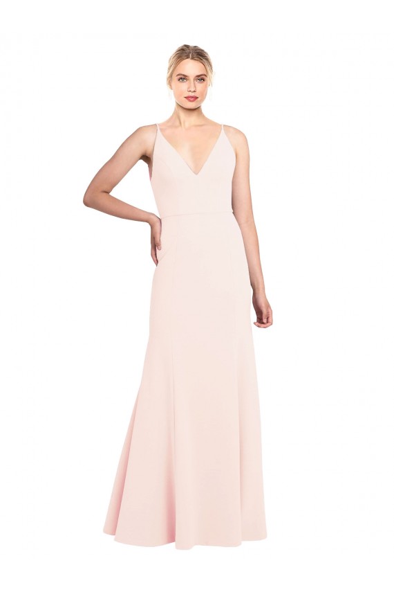 Best Slim A-Line V-Neck Long Stretch Formal Crepe Bridesmaid Dress / Prom Dress with V-Back UK