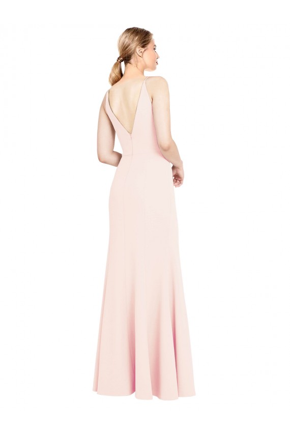 Best Slim A-Line V-Neck Long Stretch Formal Crepe Bridesmaid Dress / Prom Dress with V-Back UK