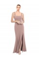 Best Square Neck Fit and Flare Long Stretch Crepe Bridesmaid Dress / Prom Dress with Side Slit UK