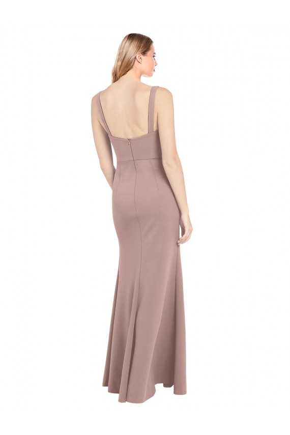 Best Square Neck Fit and Flare Long Stretch Crepe Bridesmaid Dress / Prom Dress with Side Slit UK