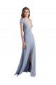 Best Plunging V-Neck Cap Sleeves Stretch Crepe Bridesmaid Dress / Prom Dress with Front Slit UK
