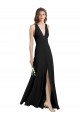 Best Sleek Halter V-Neck Long A-Line Stretch Formal Crepe Bridesmaid Dress / Prom Dress with Front Slit UK